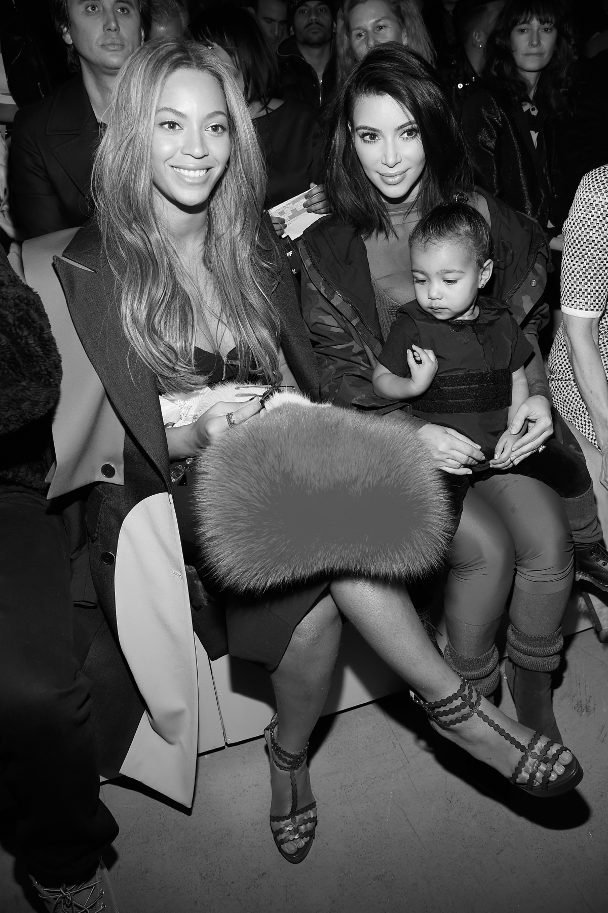 Beyonce Kim Kardashian and daughter North attend the adidas Originals x Kanye West YEEZY SEASON 1 fashion show